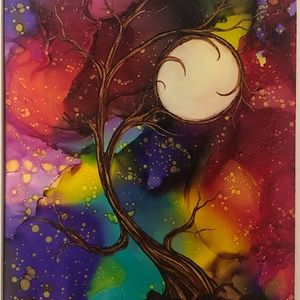 Hippie Tree Alcohol Ink Print - 11x14 Wall Art